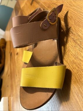 Ancient Greek Sandals Pink and Tan Leather Buckle Sandals